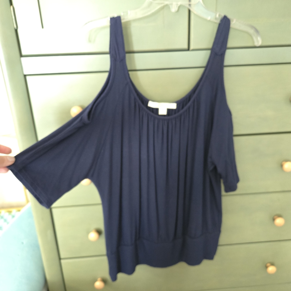 Boston Proper Navy Cold Shoulder Top